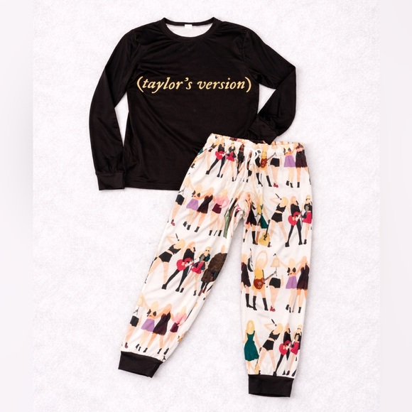 Other - Taylor’s Version PJ Set Black Long Sleeve Graphic Top & Printed Pants Women’s M